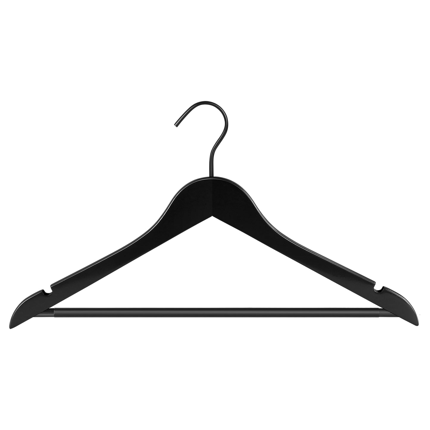 Grade A Real Wood Hangers 20 Pack, Suit, Coat, Non Slip Pant Bar, Soft Coated Hook, Premium Quality Wooden Hangers (Black)